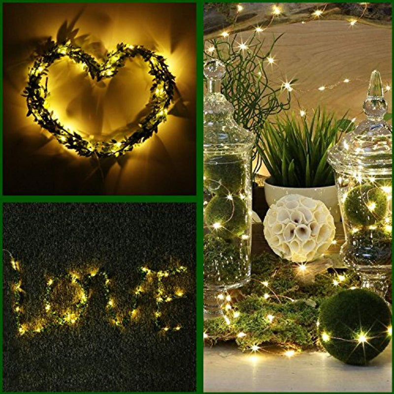 YULETIME Fairy String Lights with Adapter, 66Ft 200 LEDs Waterproof Starry Copper Wire Lights, Home Decor Firefly Lights for Garden Backyard Christmas Tree (Green Wire, Warm White)