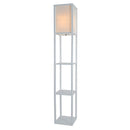 Light Accents Floor Lamp 3 Shelf Standing Lamp 63" Tall Wood with White Linen Shade (Black)