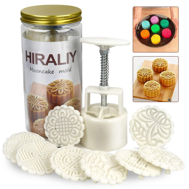 HIRALIY Mooncake Mold Set 8 Stamps with Storage Box, Mid-Autumn Festival Hand Press DIY Moon Cake Maker Cookie Stamps Pastry Tool 1 Mold 8 Pcs Flower Mode Pattern