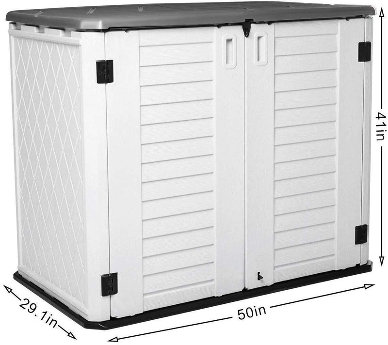 KINYING Horizontal Storage Sheds Outdoor with Floor - Multiple Opening Directions Convenient Storage Garbage Cans | Tools | Lawn Mower | Bike Multi-function Storage Cabinet for Backyards | Patios