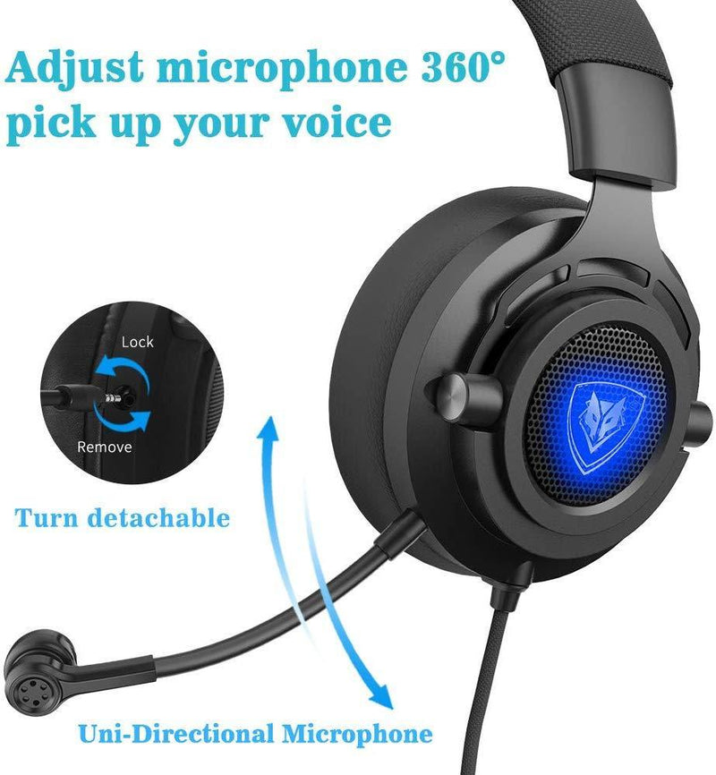 NUBWO N9PRO Gaming Headset, for PS4, Xbox One, Nintendo Switch, Mac, PC, Computer, LED Light, with Detachable Microphone, with Surround Sound Quality 3.5mm Volume Control, Black