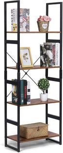 KingSo Industrial Ladder Shelf 4-Tier Shelves Bookshelf Vintage Rustic Large Storage Rack Shelves, Ladder Bookcase with Wood Look & Metal Frame Accent Furniture for Home Living Room Study Lounge Bedro