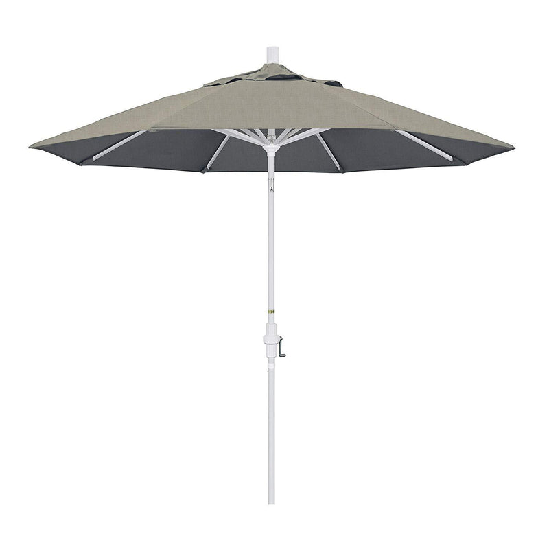 California Umbrella 9' Round Aluminum Market Umbrella, Crank Lift, Collar Tilt, White Pole, Sunbrella Pacific Blue