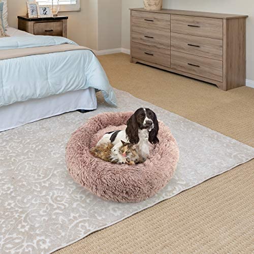 Nest 9 Donut Dog Cat Bed, Soft Plush Pet Cushion, Anti-Slip Machine Washable Self-Warming Pet Bed - Improved Sleep for Cats Small Medium Dogs (Multiple Sizes)