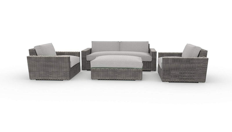 Toja Bretton Outdoor Patio Sofa Set (4 pcs) | Wicker Rattan Body with Sunbrella Cushions (Cast Silver)