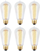 6pcs Edison Bulbs, KinHom 60 Watt Dimmable Vintage Incandescent Light Bulb - E26 Base - Clear Glass - Tear Drop Top - Classic Squirrel Cage Filament Lamp - ST58