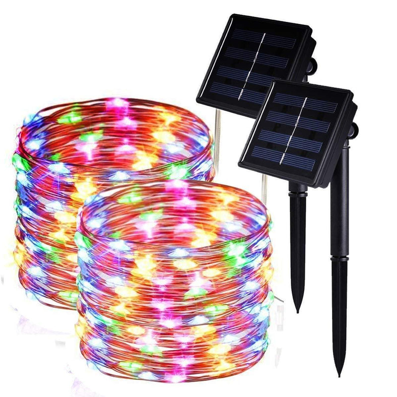 2 Pack Solar String Lights, 33ft 8 Modes Copper Wire Lights, 100 LED Starry Lights, Outdoor String Lights, Waterproof Decorative String Lights for Patio, Garden, Yard, Party, Wedding, Christmas.