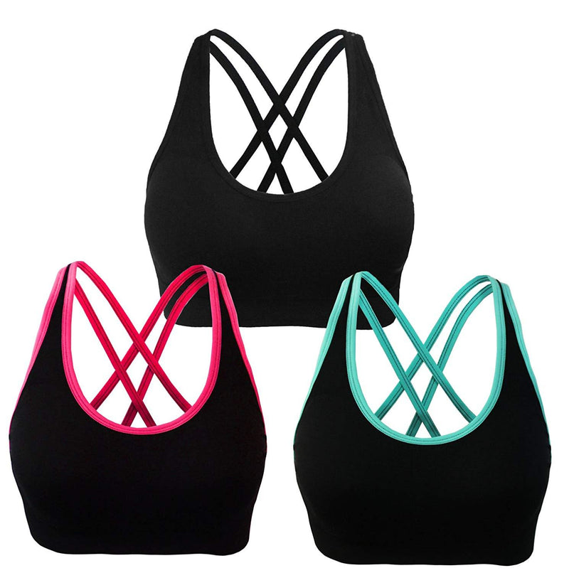 AKAMC Women's Removable Padded Sports Bras Medium Support Workout Yoga Bra 3 Pack