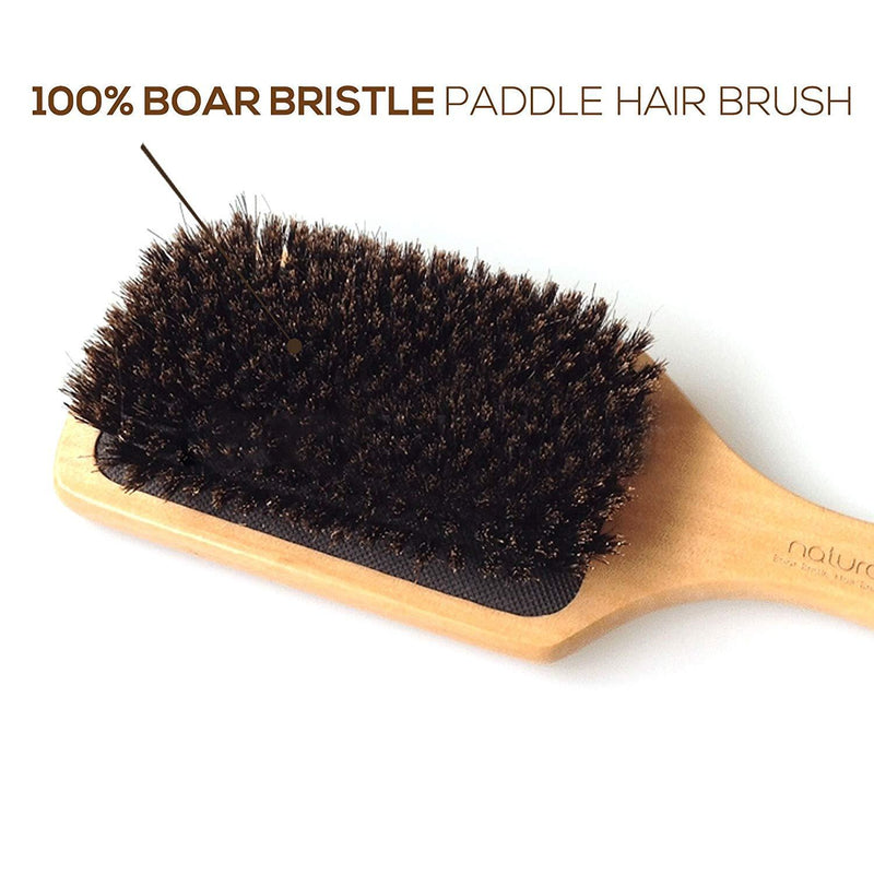 Naturaloox Pure 100% Natural Boar Bristle Paddle Hair Brush For Healthy Hair Distribute Natural Oils & Stimulate Scalp, Improve Hair Growth, Naturally Conditions Hair, Preventing Frizzy, Hair Loss