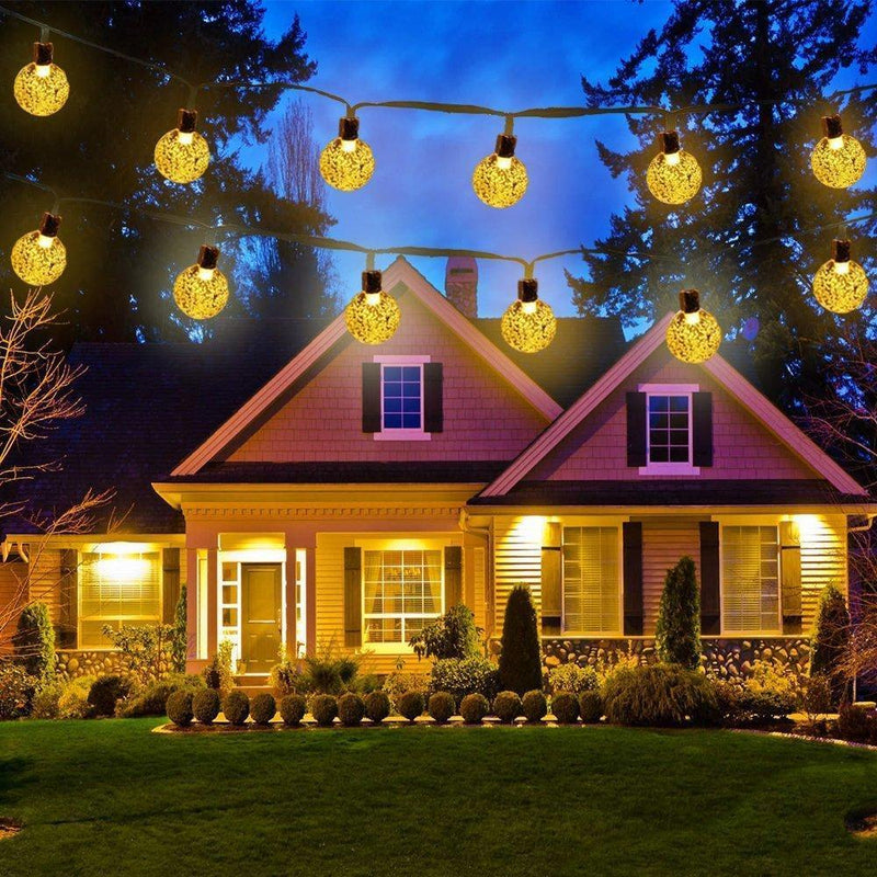 Icicle Solar String Lights 20FT 30 LED Crystal Globe Lights with 8 Modes, Solar Powered Waterproof Fairy Lights for Outdoor Garden Patio Backyard Xmas Holiday Party Decor, Warm White