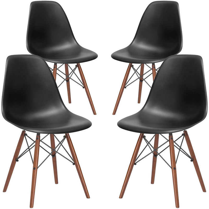 Poly and Bark Vortex Side Chair Walnut Legs, Black, Set of 4