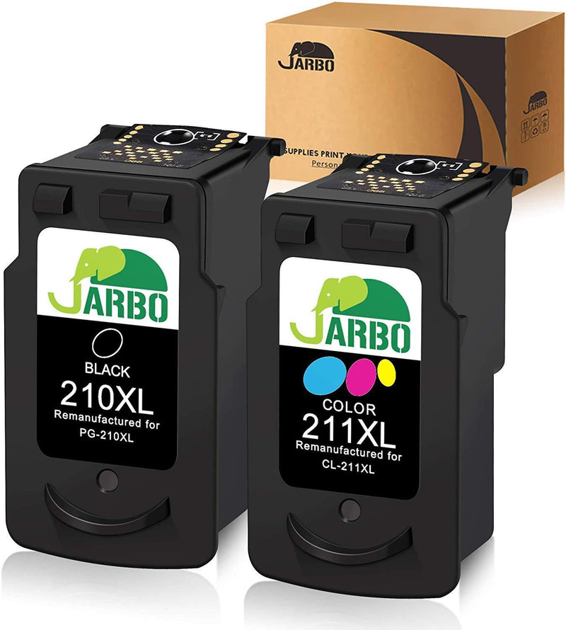 JARBO Remanufactured for Canon PG-210XL CL-211XL Ink Cartridges, 2 Pack (1 Black + 1 Tri-Color), Used in Canon PIXMA MP495 IP2700 MP490 MP480 MP280 MX330 MX340 XM410 MX420 MX350 Printer