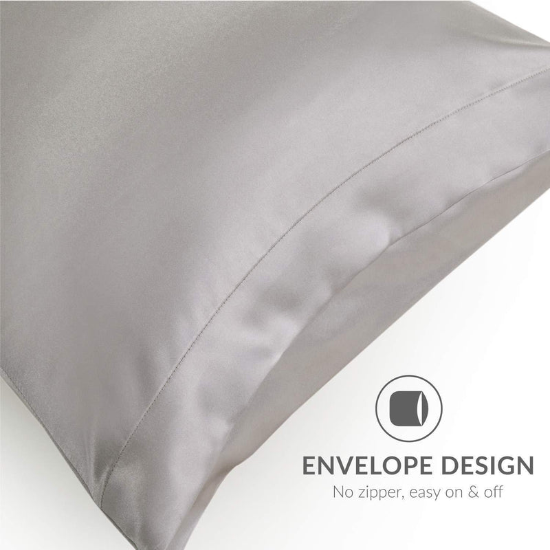 Bedsure Satin Pillowcase for Hair and Skin, 2-Pack - King Size (20x36 inches) Pillow Cases - Satin Pillow Covers with Envelope Closure, Silver Grey
