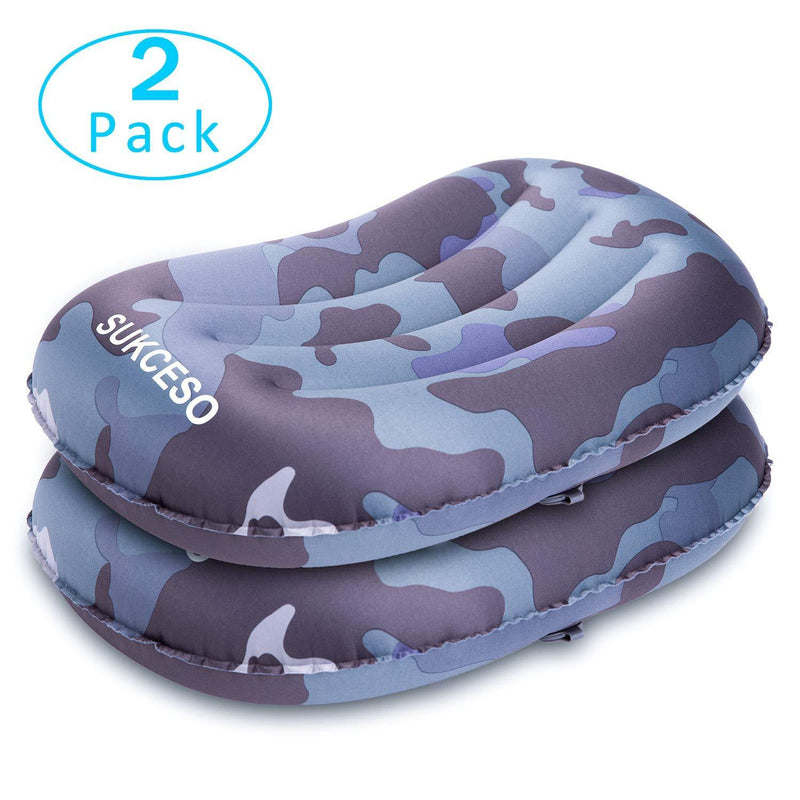 [2-PACK] Ultralight Inflatable Camping Pillow - Compressible, Compact, Comfortable for Sleeping While Traveling, Hiking, or Backpacking. Ergonomic Inflating Camping Pillows for Neck and Lumbar Support