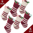 LimBridge Christmas Mini Stockings, 6 Pack 9 inches Knitted Knit Stripe Rustic Holiday Decorations, Goodie Bags for Family and Friends, Burgundy and Cream