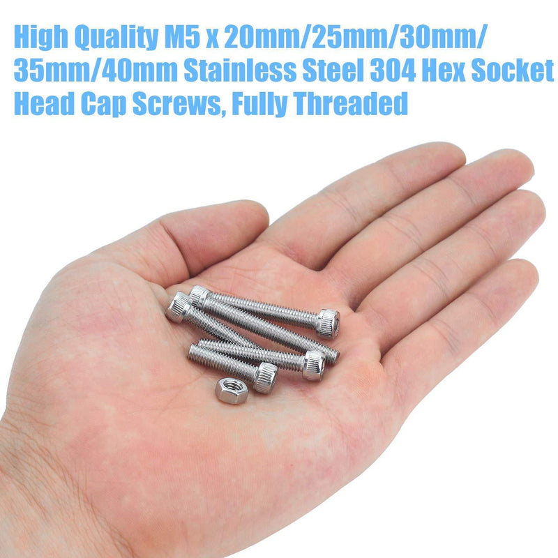 DYWISHKEY 70 Pieces M5 x 20mm/25mm/30mm/35mm/40mm Stainless Steel 304 Hex Socket Head Cap Bolts and Nuts Kit