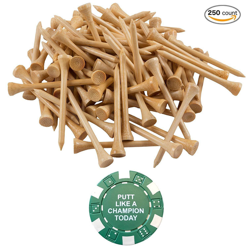 Wedge Guys PGA Approved Professional Bamboo Golf Tees 2-3/4 Inch - Free Poker Chip Ball Marker - Stronger Than Wood Tees Biodegradable & Less Friction, 250, 500 or 1000 Bulk Bag