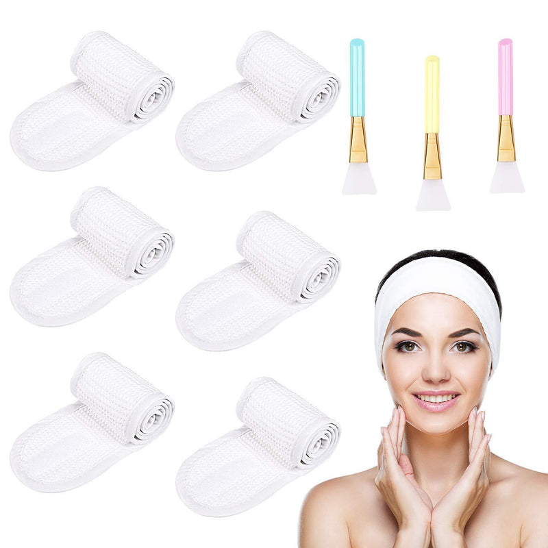 Spa Facial Headband Whaline Head Wrap Terry Cloth Headband 4 counts Stretch Towel with Magic Tape for Bath, Makeup and Sport (White)