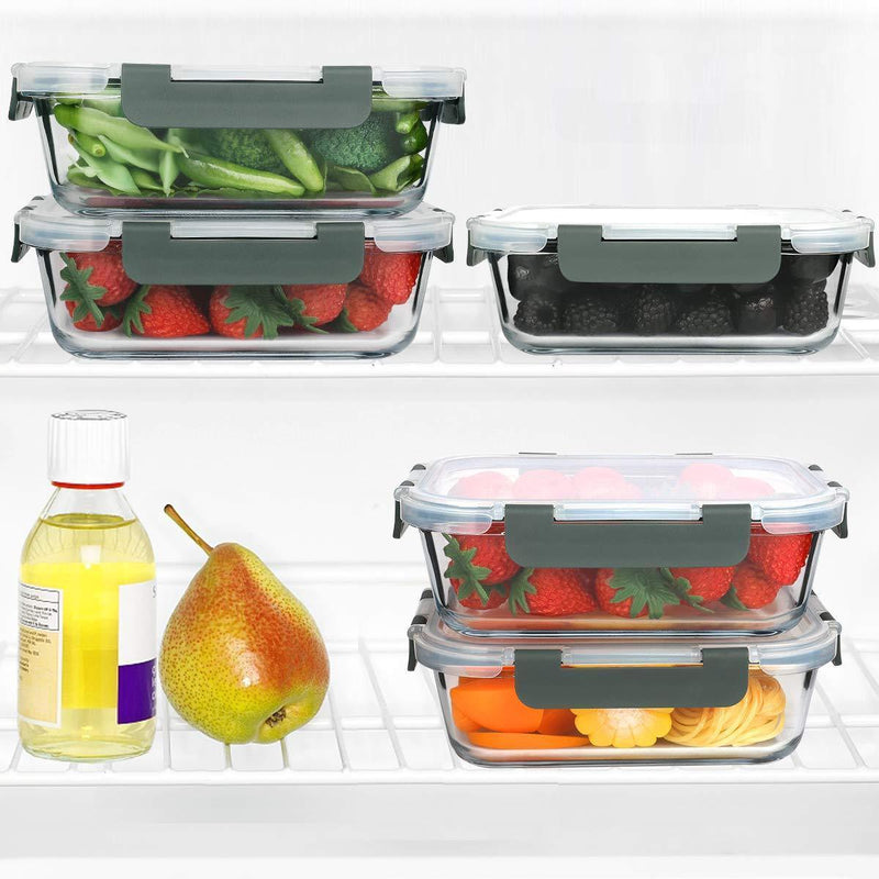 [5-Packs, 30 Oz] Glass Meal Prep Containers with Lifetime Lasting Snap Locking Lids Glass Food Containers,Airtight Lunch Container,Microwave, Oven, Freezer and Dishwasher Safe