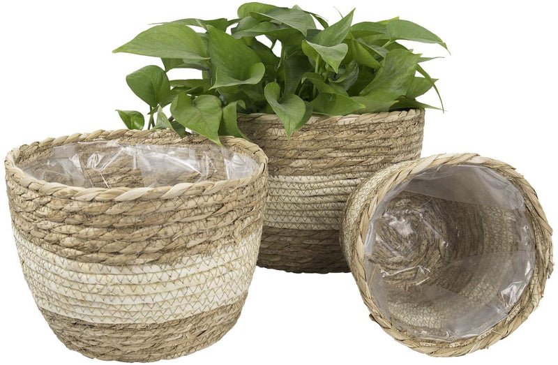 La Jolíe Muse Natural Seagrass Planter Basket (3-Pack), Plant Pot Cover, Indoor Plant Pots (10 Inch)