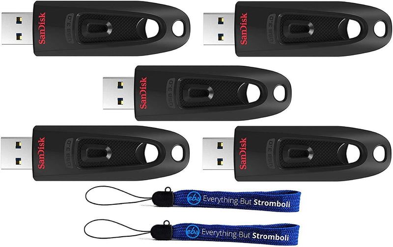 SanDisk 32GB (Five Pack) USB 3.0 Flash Ultra Memory Drive CZ48 - with (2) Everything But Stromboli (tm) Lanyard