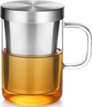 Ecooe Clear Glass Tea Mug Cup with Stainless Steel Infuser Lid for Loose Tea/Tea Bag 17 Ounce