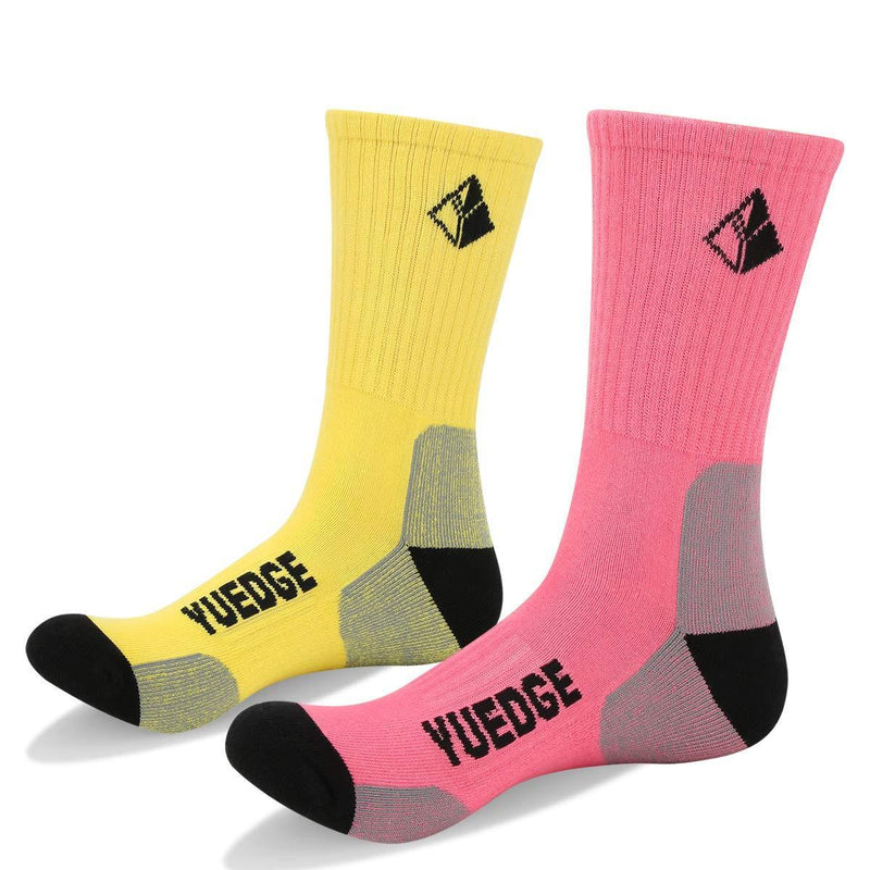 YUEDGE Women's Cushion Cotton Crew Socks Multi Performance Athletic Hiking Socks(2 Pairs/Pack)