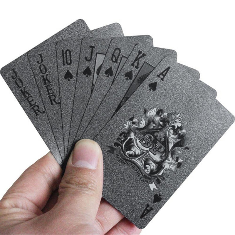 Lijuan Qin 2 Pack Cool Black Gold Foil Poker Playing Cards, PVC Plastic Waterproof Poker Cards, Playing Cards Trick Magic Cards Games for Family Party BBQ Game