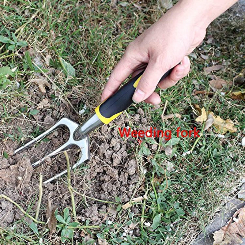 Garden Tools Set, Contains 6 pieces - Transplanter, Including Trowel, Cultivator, Weeding Fork, Weeder and Secateur. Heavy Duty Cast-aluminum Heads Ergonomic Handles Gardening Tool.FREE Garden Gloves.