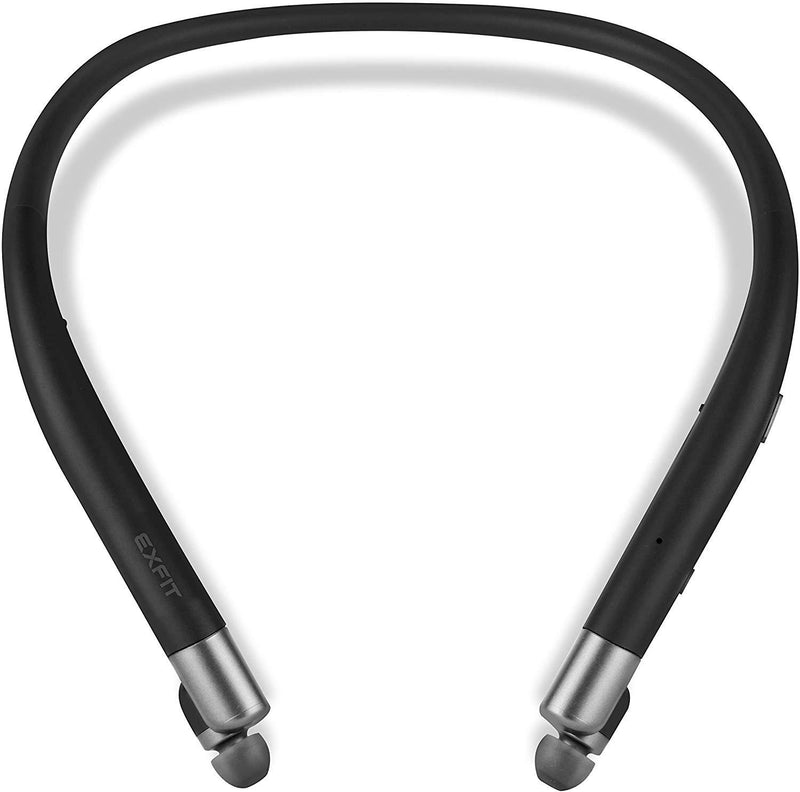 EXFIT BCS-700 Wireless Bluetooth Headphones, Retractable Earbuds, Splash and Sweat Resistant, Siri and Google Assistant Compatible, Auto Answer on Earbud Pull (Black)