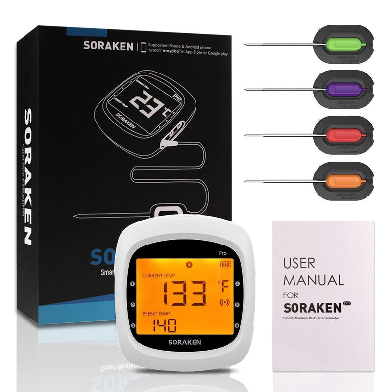 Soraken GM-001 Bluetooth Wireless Meat Thermometer for Grilling Smoker with Four Probes - White