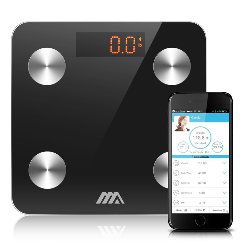 Adoric Bluetooth Body Fat Scale Smart Digital Scale with APP for Android and IOS, Tempered Glass Surface, Auto On/Off, Body Composition Monitor Measures Weight, Bone, Water, Muscle, Fat, BMI, BMR