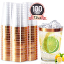 100pack Gold Plastic Cups- 12oz Clear Plastic Cups with Gold Rim-Wedding/Party Disposable Cups-Heavyweight Plastic Tumblers-OUGOLD