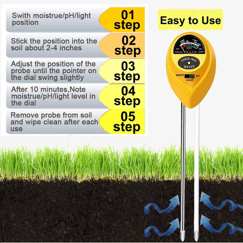 Womtri Soil pH Meter,3-in-1 Soil Test Kits with Moisture,Light and PH Tester for Plant,Garden (Yellow)