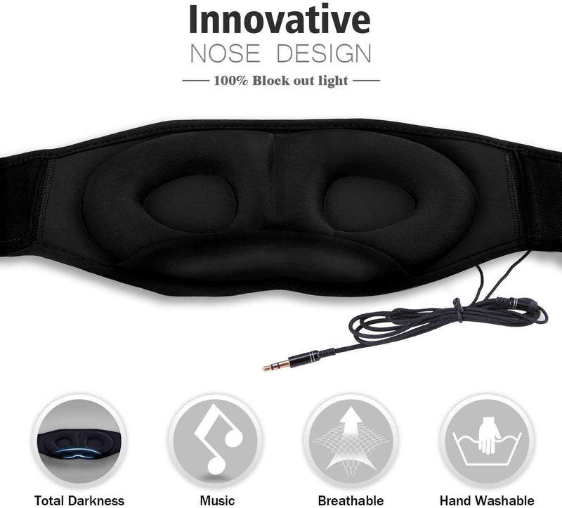 Sleep Headphones, Dodocool Sleeping Headsets, Sleep Eye Mask with Built in Speakers, 3D Contoured Cup, for Insomnia, Side Sleeper, Nap, ASMR, Air Travel, Meditation, Relaxation