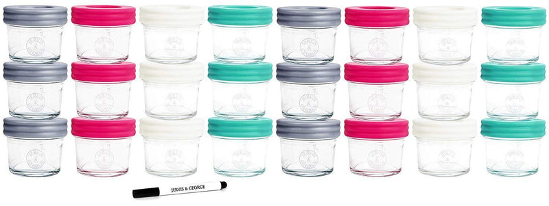 Glass Baby Food Storage Containers - Set contains 12 Small Reusable 4oz Jars with Airtight Lids - Safely Freeze your Homemade Baby Food