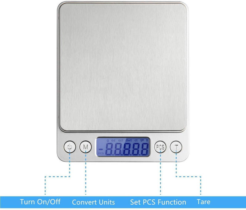 WAOAW 500g/0.01g Digital Pocket Stainless Jewelry & Kitchen food Scale, Lab Weight, 0.001oz Resolution