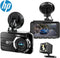 HP Dual Dash Cam Built-in GPS FHD 1080P Front Rear Dashboard Recorder with Sony Sensor, 3'' LCD Screen, 155° Wide Angle, G-Sensor, Loop Recording