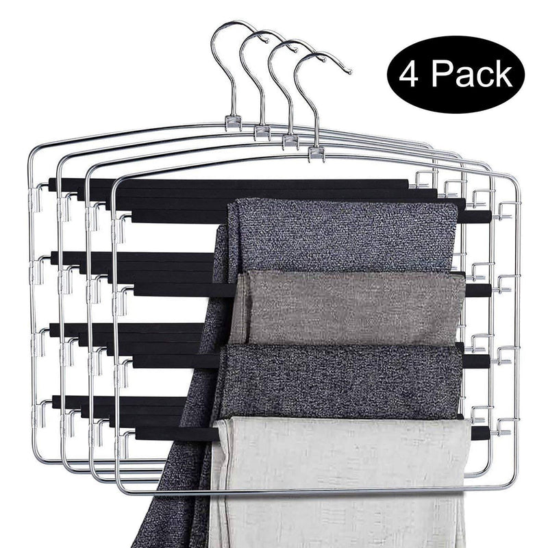 DOIOWN Pants Hangers Slacks Hangers Space Saving Non Slip Stainless Steel Clothes Hangers Closet Organizer for Pants Jeans Trousers Scarf (2-Pack, Large size17.1''High x 15.9''Width)