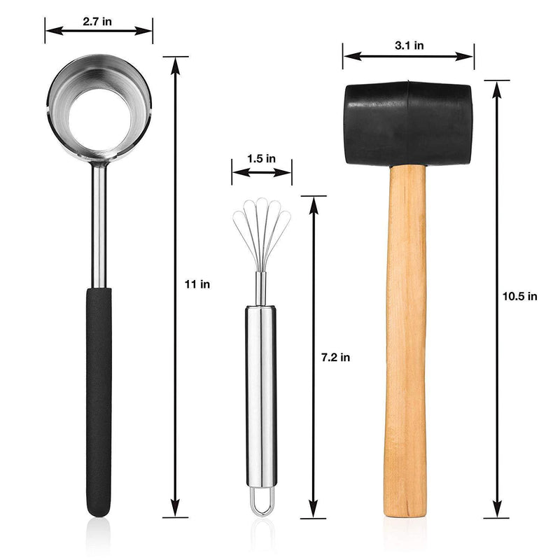 Coconut Opener Set for Young & Mature Coconuts by CoCoMaster |Coconut Tools for Meat Removal with Hammer & Stainless Steel Knife |Premium Utensil,Easy to Use and Comfortable,Super Safe For Your Hands
