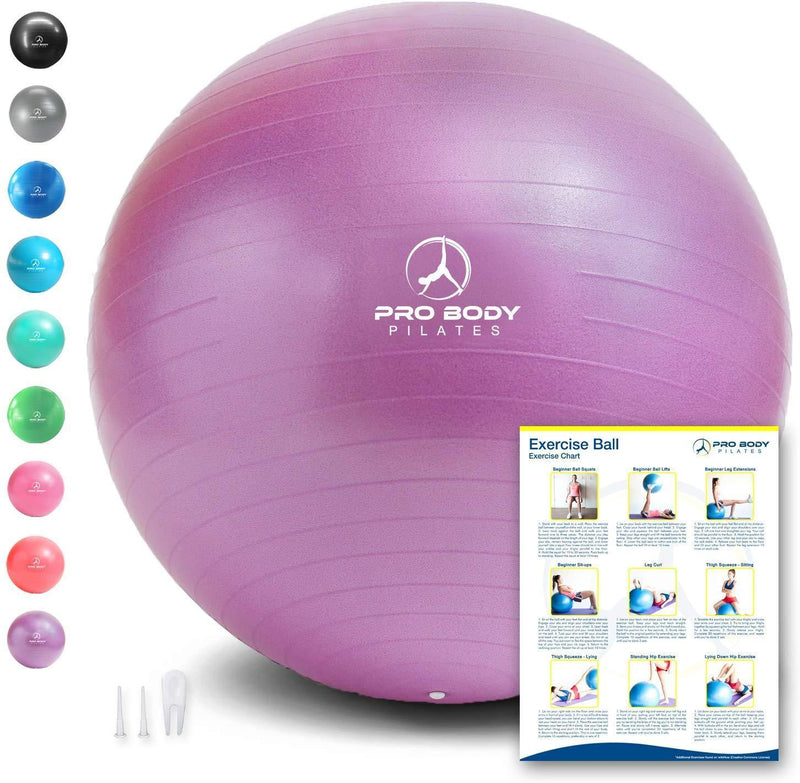 Exercise Ball - Professional Grade Anti-Burst Fitness, Balance Ball for Pilates, Yoga, Birthing, Stability Gym Workout Training and Physical Therapy