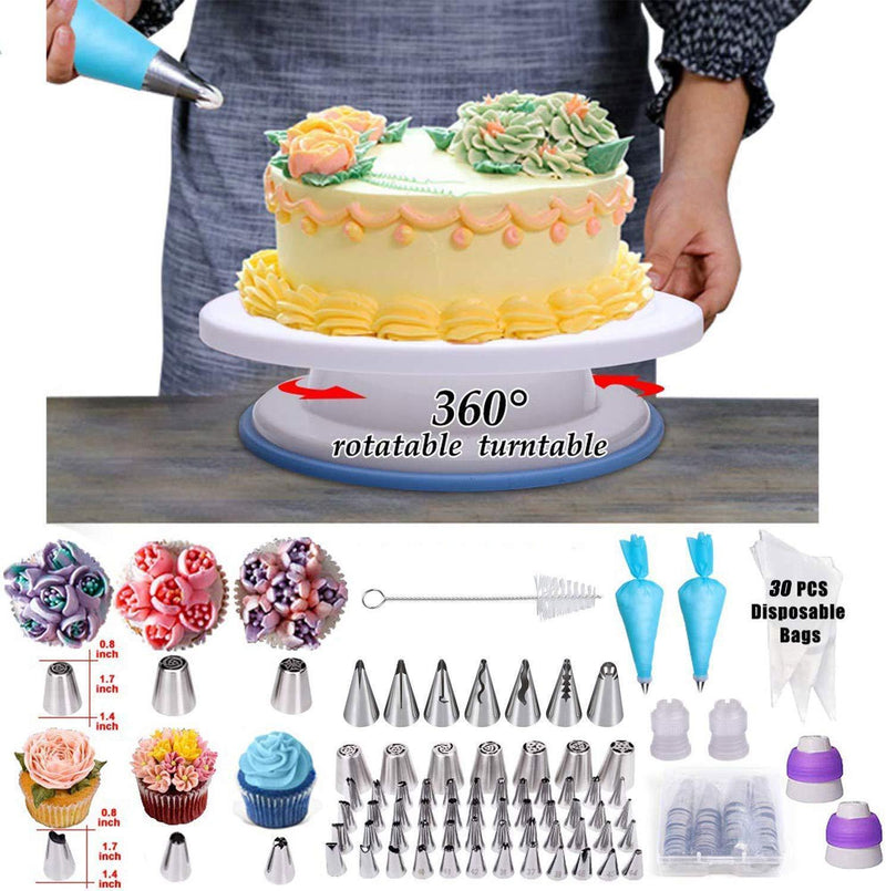 137 PCS Russian Cake Decorating Supplies Kit, Baking Pastry Tools, Piping tips and Bags, Non-stick Cake Turntable, Cake Leveler, Icing Spatulas and Scrapers, Fondant Press, Measuring Spoon, Cake Pen