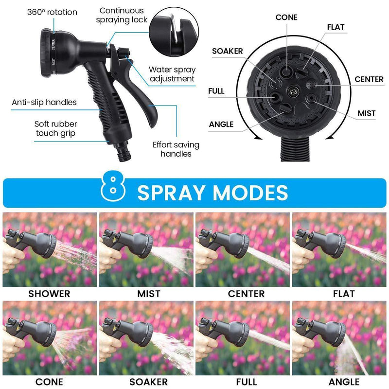 OUTERDO Expandable Garden Hose, 50ft Water Hose with 3/4" American Threaded Solid Brass Fitting 8 Function Spray Nozzle, Lightweight Durable Flexible Water Hose for Watering/Washing Car/Cleaning