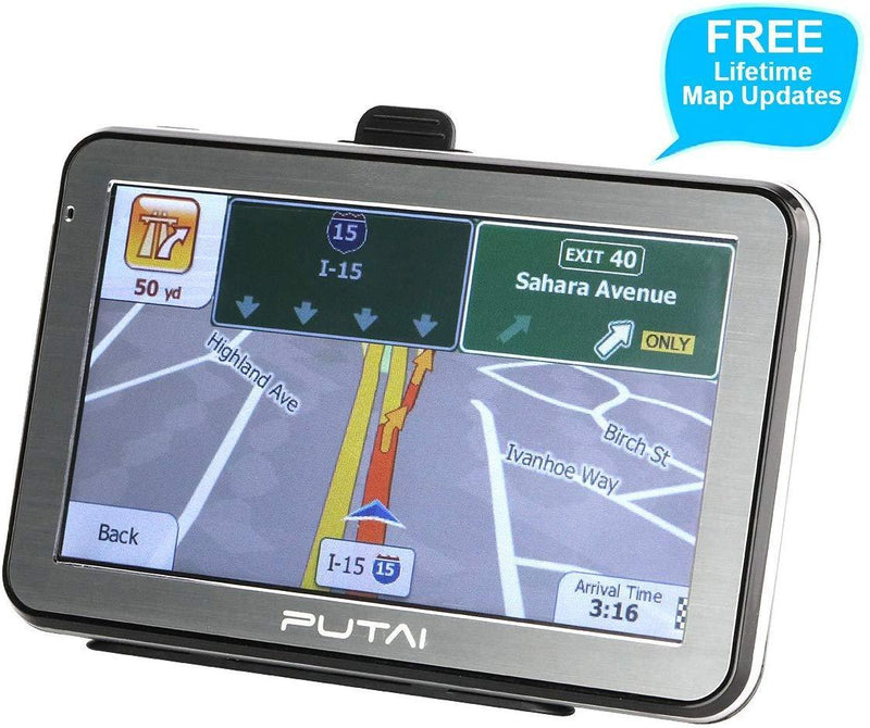 Putai GPS Navigation for Car and Truck, 5 Inch Car GPS Navigator System with High Resolution Touch Screen and Voice Reminding, Free Lifetime Maps