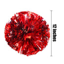 TTSAM 4 Pack (2 Pair) Metallic Foil Cheerleader Pom Poms & Plastic Ring Cheer Poms with Baton Handle Cheerleading Pompoms for Sports Party Dance Team Accessories Cheering Squad Spirit (Red & Silver)