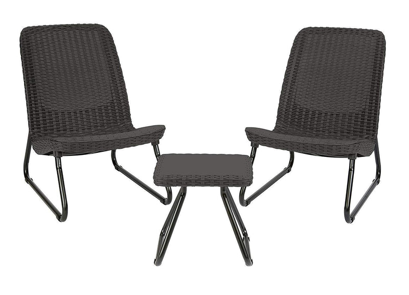 Keter Rio 3 Pc All Weather Outdoor Patio Garden Conversation Chair & Table Set Furniture, Grey