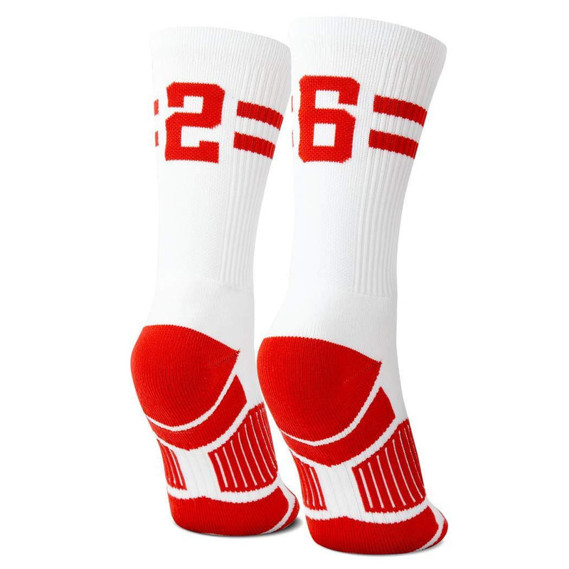 Classic Stripe Team Number Socks | Woven Mid-Calf | White & Red