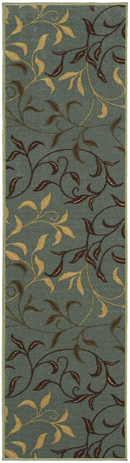 Ottomanson Otto Home Contemporary Leaves Design Modern Area Rug Hallway Runner, 2'7" X 9'10", Sage Green/Aqua Blue