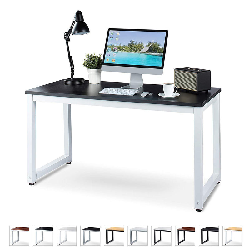 Luxxetta Office Computer Desk – 55” x 23” White Laminated Wooden Particleboard Table and Black Powder Coated Steel Frame - Work or Home – Easy Assembly - Tools and Instructions Included