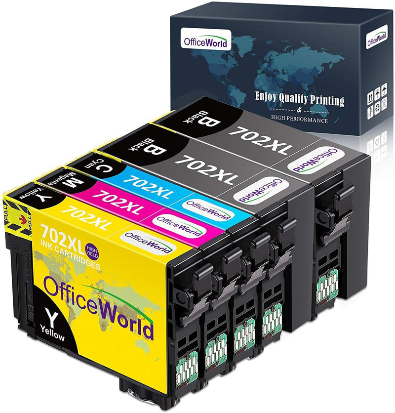 OfficeWorld Remanufactured Ink Cartridege Replacement for Epson 702 702XL 702 XL T702XL Used for Workforce Pro WF-3720 WF-3730 WF-3733 All-in-One Printer, 5 Pack(2BK/1C/1Y/1M)